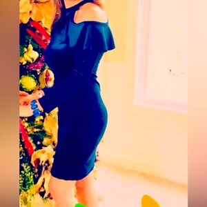 Blue Ruffled Bodycon Cocktail Dress